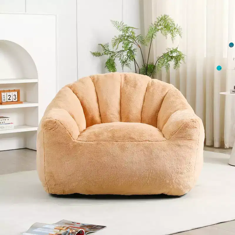 Modern Faux Fur Upholstered Bean Bag Chair with Armrest