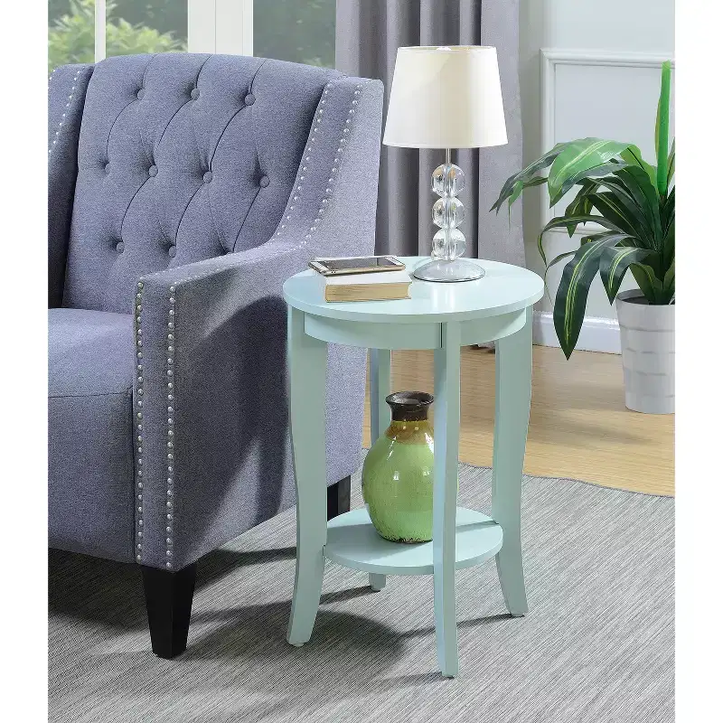 Round Accent End Table with Lower Shelf, Curved Legs and Smooth Finish Ideal for Living Room or Bedroom Corners