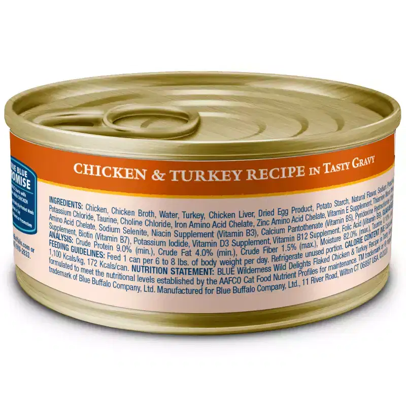 Blue Buffalo Wilderness Wild Delights High Protein Grain Free Natural Adult Flaked Wet Cat Food with Chicken & Turkey - 5.5oz