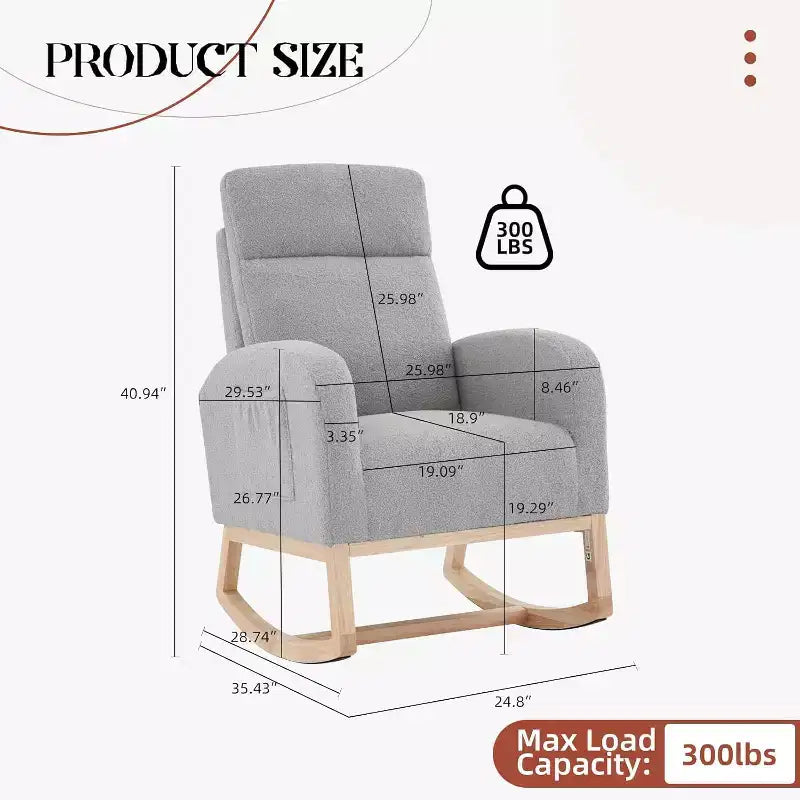 2 Pack Nursery Rocking Chair, Solid Wood Legs Glider Chair with Side Pocket, Comfortable Armchair for Living Room & Bedroom (Gray, Teddy)