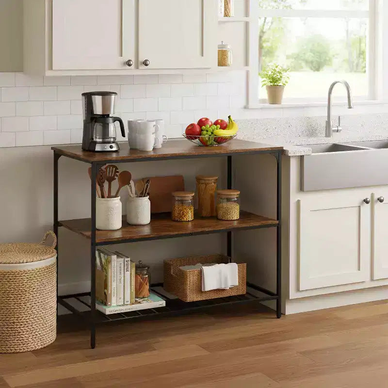 BestMassage 3-Tier Kitchen Cart 47in Width Kitchen Shelf for Microwave, Appliances, and Storage, Brown