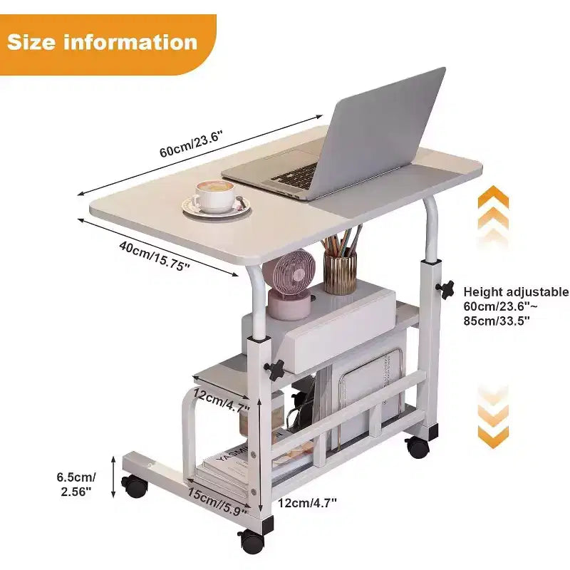 Adjustable Height Mobile Standing Desk with Wheels  Portable Rolling Computer Table  Storage Shelves  Bedside, School & Home Office