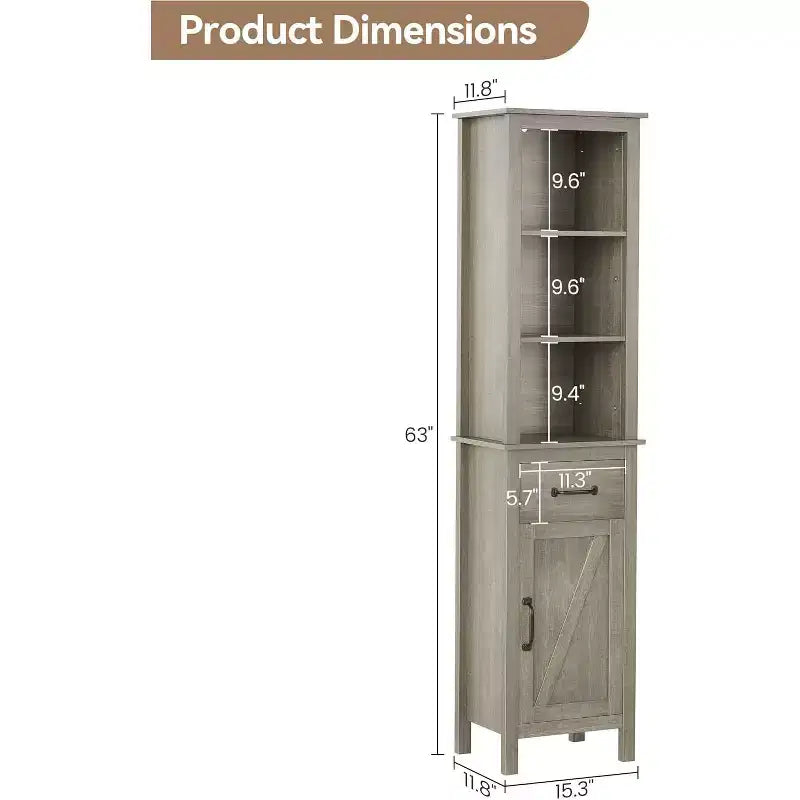 Tall Narrow Storage Cabinet with Door and Drawer – Grey
