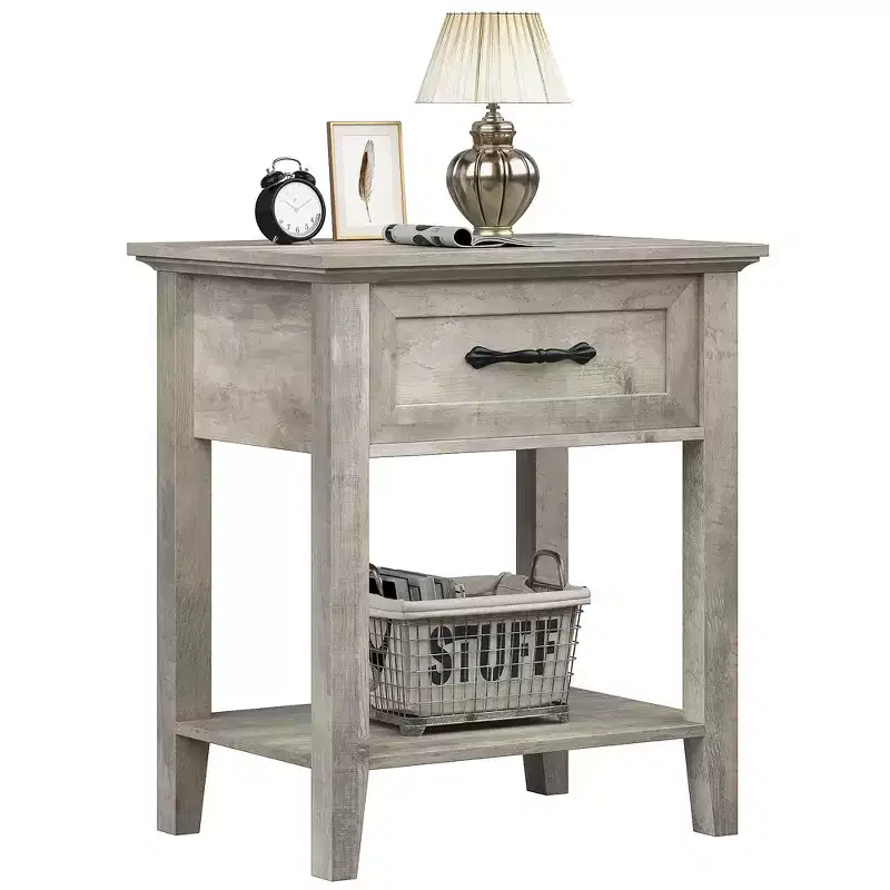 Bedside Table, with 1 Drawer and Open Storage Shelf, Versatile Beside End Table for Bedroom, Office, Sofa, Couch