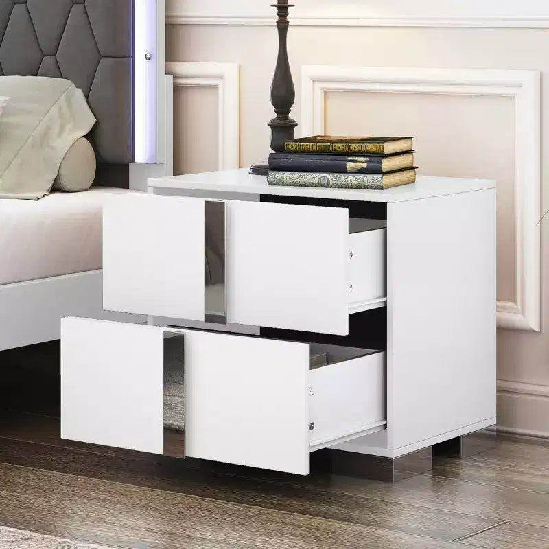 Elegant Sleek Modern 3 Drawer with Mirrored Accent Nightstand for Bedroom Living Room