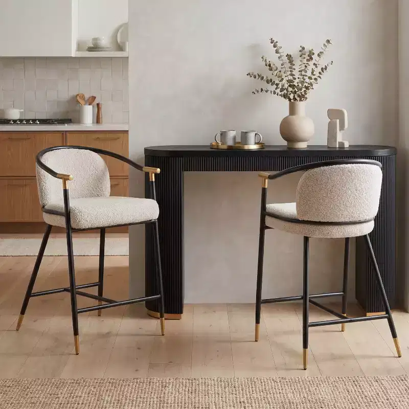 Christopher Knight Home Kun 3 Piece Contemporary Boucle Upholstered Counter Stools with Fluted Long Table