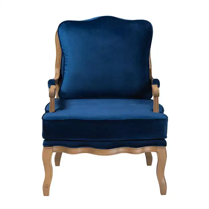 Traditional Navy Blue Fabric and French Oak Brown Finished Wood Accent Chair
