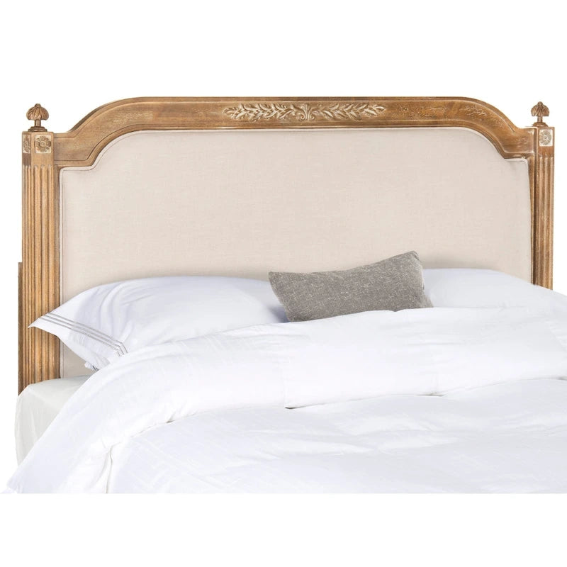 French Country Style Wood Headboard with Upholstered Panel