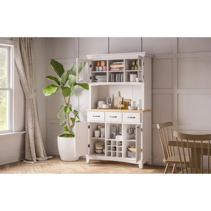 Off-White Server with Hutch & Wood Top
