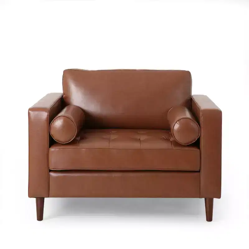 GDFStudio Hixon Contemporary Faux Leather Tufted Club Chair with Bolster Pillows