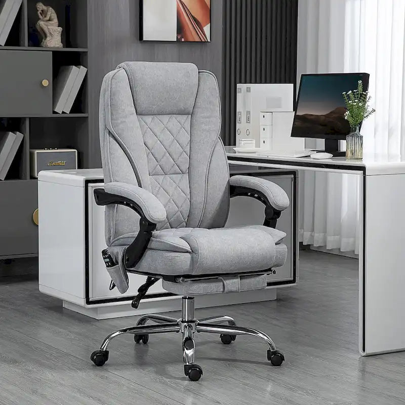 Massage office chair, 6-point vibration, swivel chair, height and footrest adjustable, gray