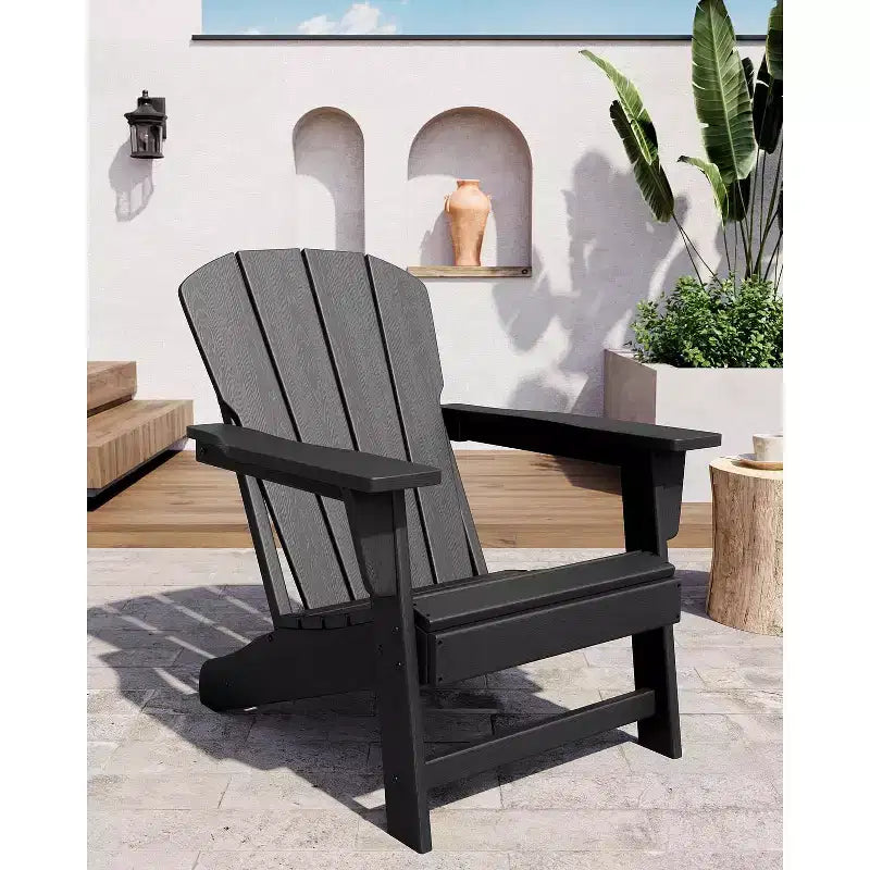 Set of 2 HDPE Folding Adirondack Patio Chairs with End Table, All Weather Outdoor Furniture for Backyard, Balcony, Poolside, Lawn, Fire Pit, Gray
