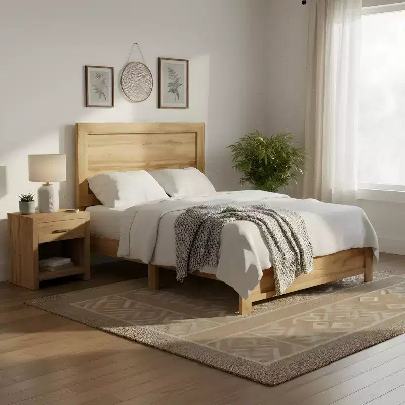 GDFStudio Carson Rustic Contemporary Wood Bed Frame with Headboard