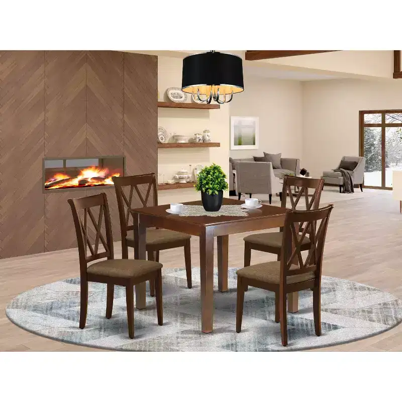 HomeStock 5-Pc Mahogany Finish Solid Wood Top - Square Dining Room Set - Seats 4