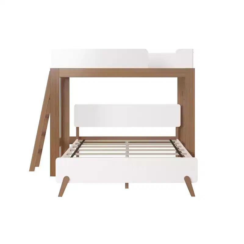 Max & Lily Mid-Century Modern Twin over Queen L-Shaped Bunk Bed, Solid Wood