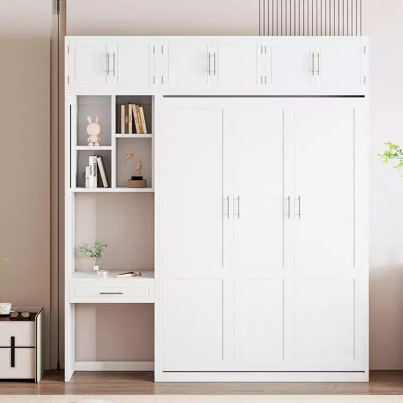 Twin Size Wall Murphy Bed with Top Cabinet, Shelves, Light & USB