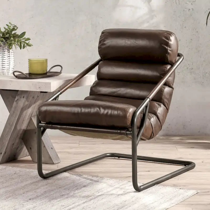 Leather Channel-Back Accent Chair