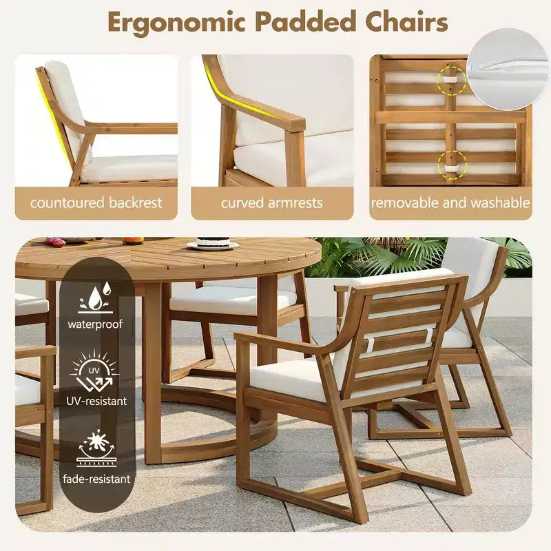 Whisen Outdoor Dining Chair Set of 2, Patio Dining Armrest Chair with Cushions, Acacia Wood, Ergonomic Design