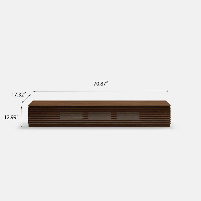 Minimalist TV Stand with DrawersSolid Wood Media Console with Cabinets, Flip-down Door, Walnut Veneer, Fully-Assembled