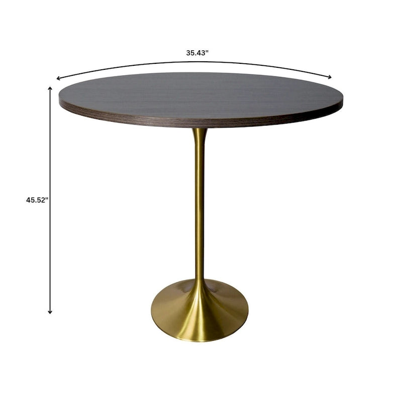 36 Round Dining Table with MDF Wood Tabletop and Brushed Gold Pedestal Base