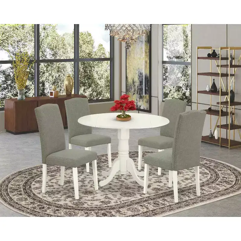 Round Kitchen Table Set 5pc - 42 Dining Table w/ Drop Leaves & 4 Parsons Chairs