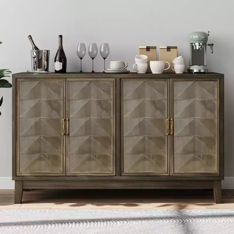 Brown Sideboard Buffet Cabinet with 4 Doors and Adjustable Shelves