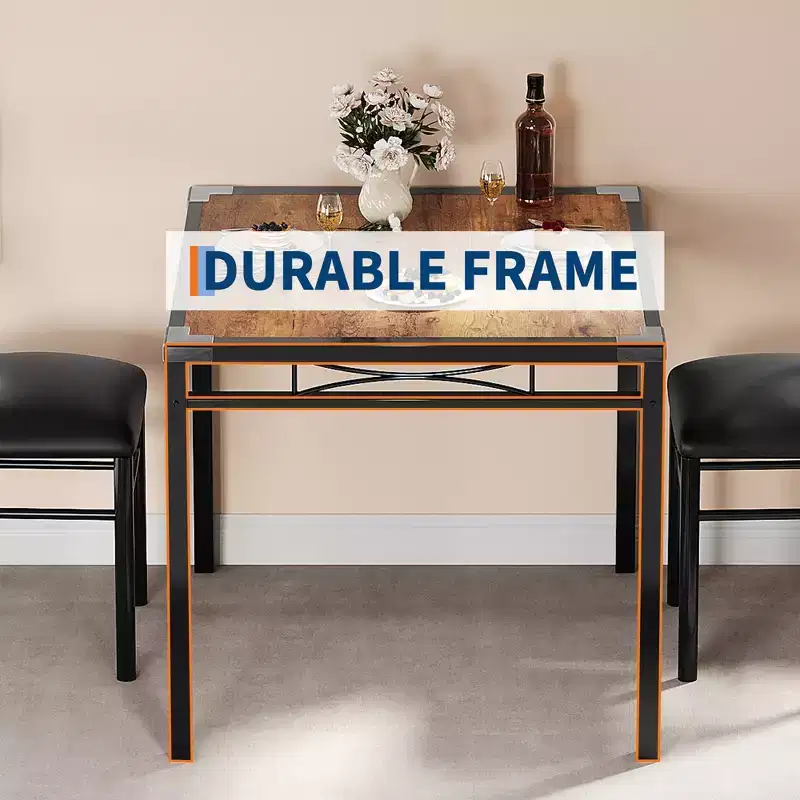 Dining Table Set for 2, Wood Kitchen Table with Upholstered Chairs, Sturdy Metal Legs, Thickened Steel Frames, w/Collision Angle