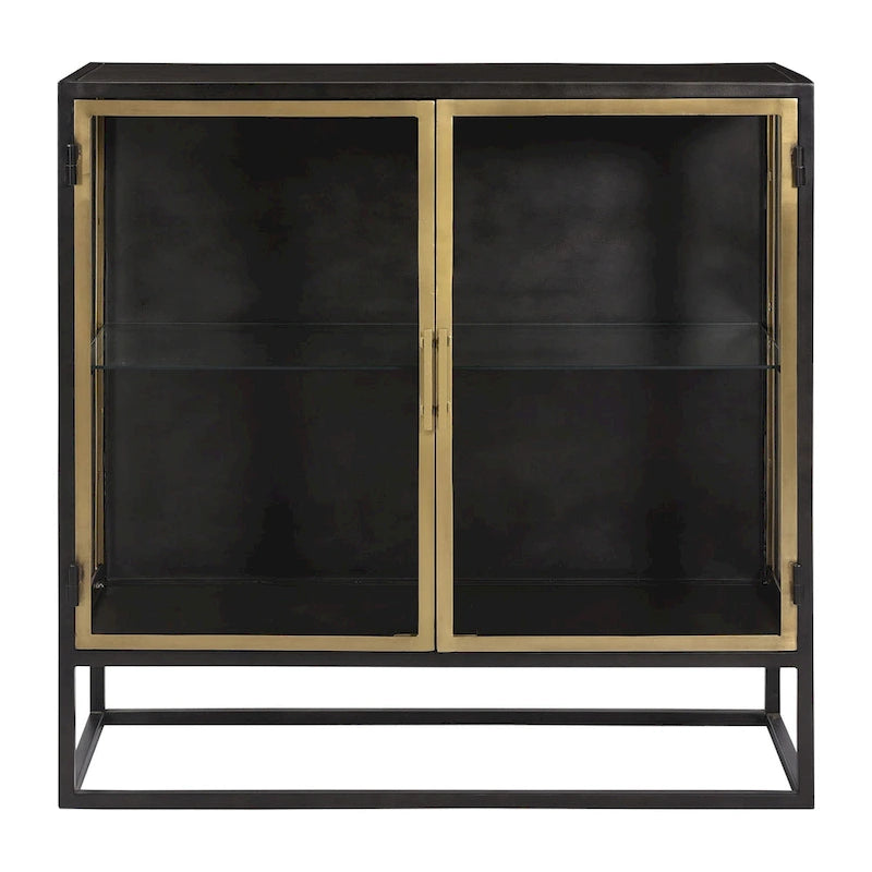 36-inch Gunmetal and Brass Finished Iron and Glass 2-Door Sideboard