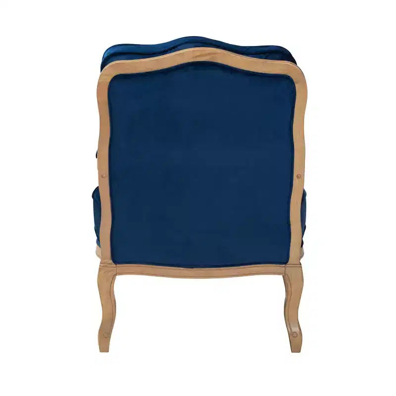 Traditional Navy Blue Fabric and French Oak Brown Finished Wood Accent Chair
