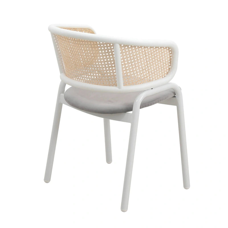 Modern Stylish Dining Arm Chair with Rattan Back and Steel Legs