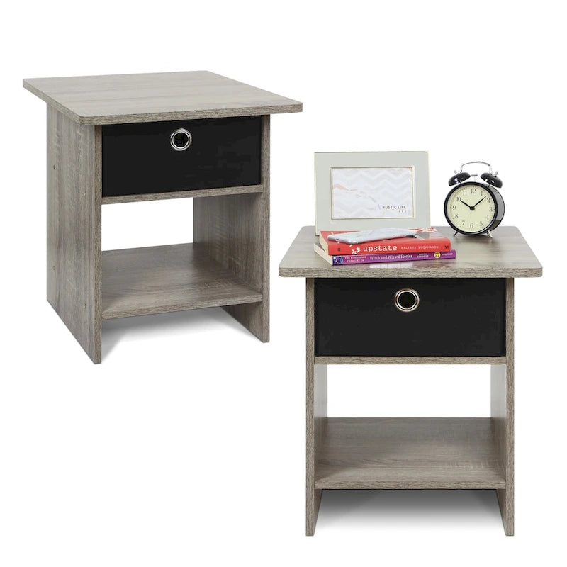 Dario End Table/ Night Stand Storage Shelf with Bin Drawer