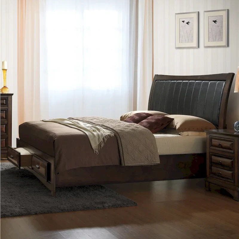 King Size Storage Platform Bed with PU Leather Headboard