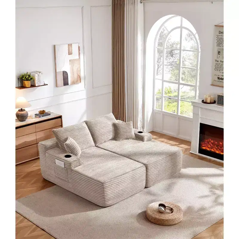 69Cloud Sectional Sofa,L-Shaped Chaise,R-Shaped Chaise,Deep Seat,2-Seater,Plush Fabric,Beige