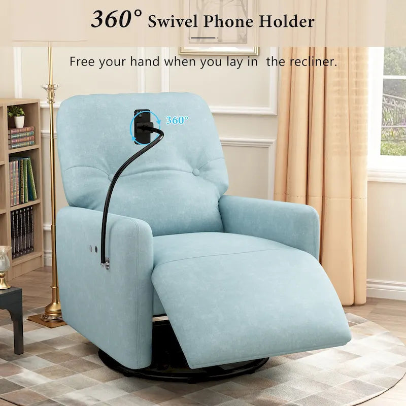 270-Degree Swivel Electric Recliner with Phone Holder and Rocking Motion