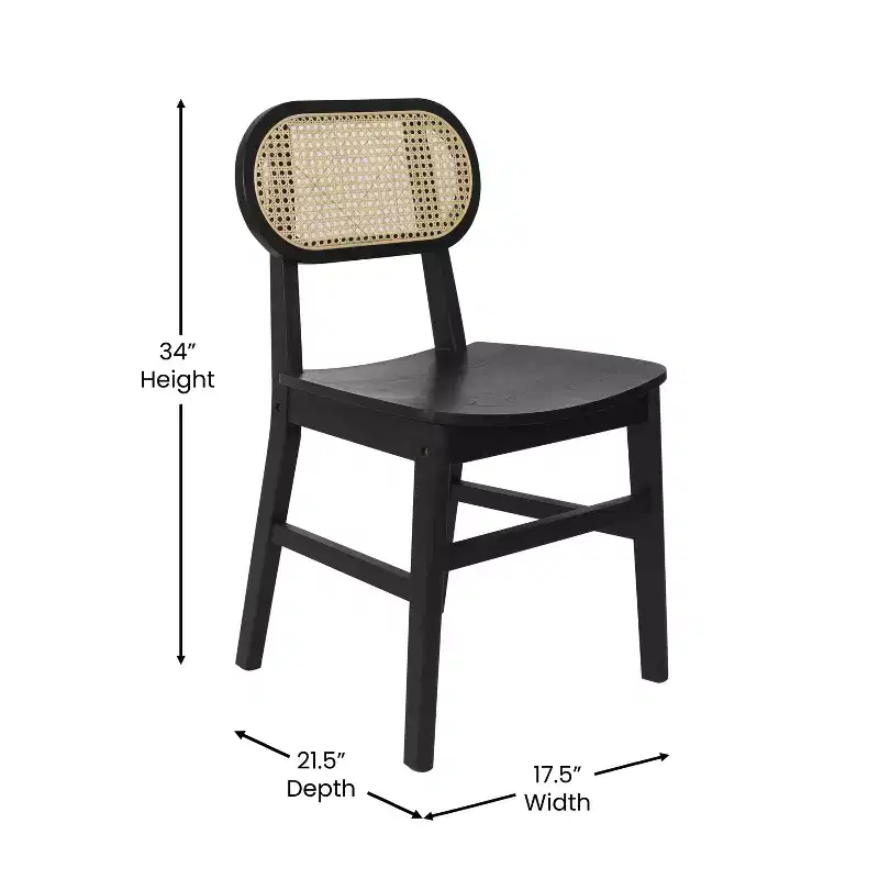 Flash Furniture Jacob Set of 2 Commercial Cane Rattan Dining and Event Chairs with Solid Wood Frame and Seat