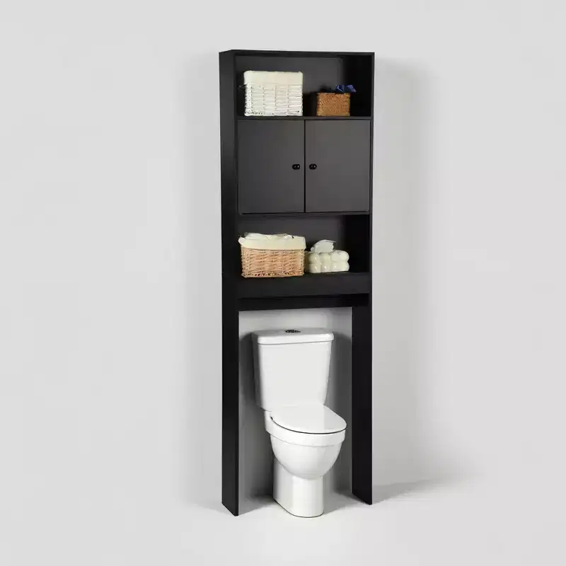 Tall Bathroom Storage Cabinet with Double Doors & Open Shelves, 76.38