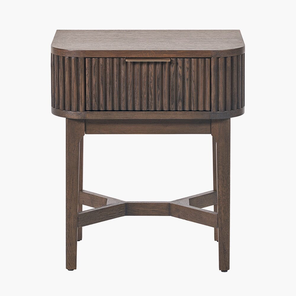 Dark Brown Ribbed Oak 1 Drawer Bedside Table
