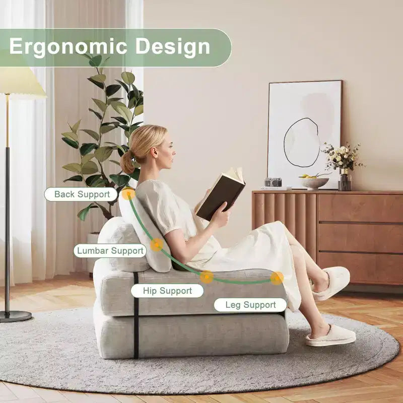 TROPOW Folding Sofa Bed, Futon Sofa Bed, Floor Folding Couch for Living Room, Convertible Sleeper Chair with Pillow Foldable Mattress Back Support