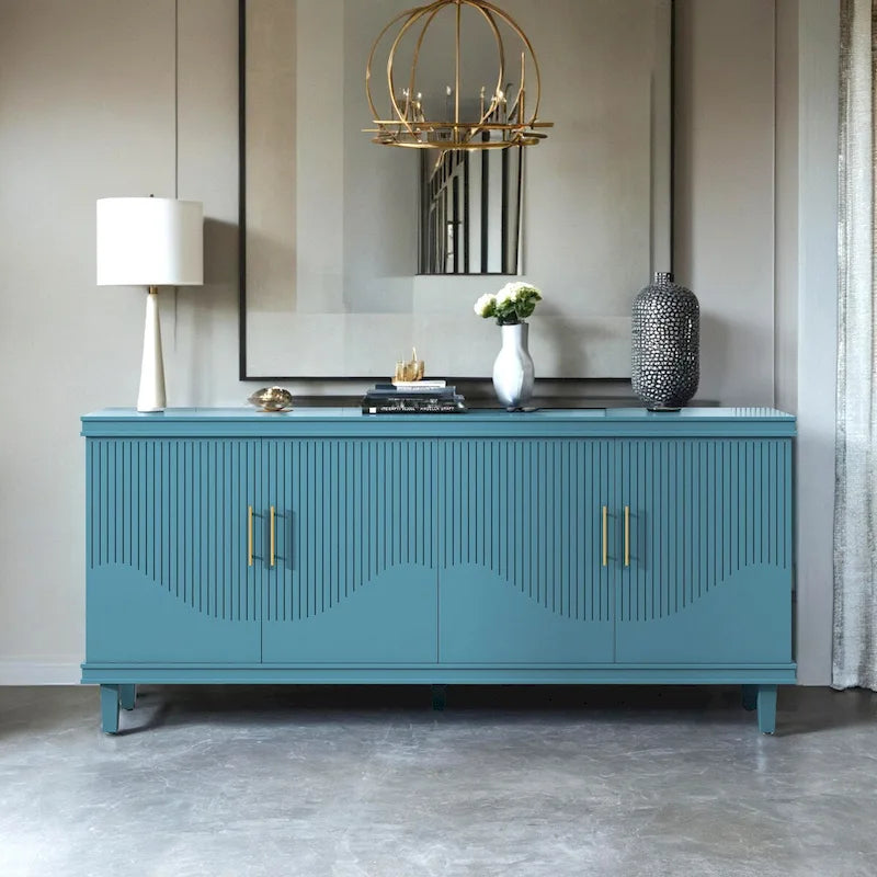 4-Door Sideboard Buffet Cabinet with Adjustable Shelves and Gold Handles