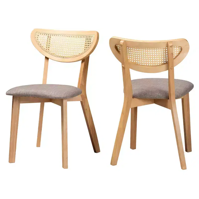 2pc Dannell Fabric and Wood Dining Chairs Gray/Natural Oak/Light Brown: Polyester Upholstery, Rubberwood Frame