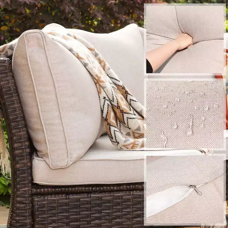 Captiva Designs 8pc Outdoor Wicker Rattan with Fire Pit and Ottoman Beige