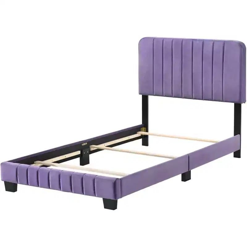 Passion Furniture Lodi Velvet UpholsteChannel Tufted Twin Panel Bed