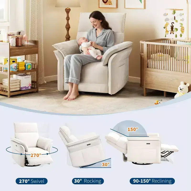 Recliner Chair, 360 Swivel Rocker Glider Nursery Chair with Padded Armrest and Deep Seat, PU Leather Upholstered Reclining Sofa Chair