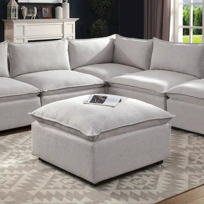 Contemporary Grey Fabric Cocktail Ottoman