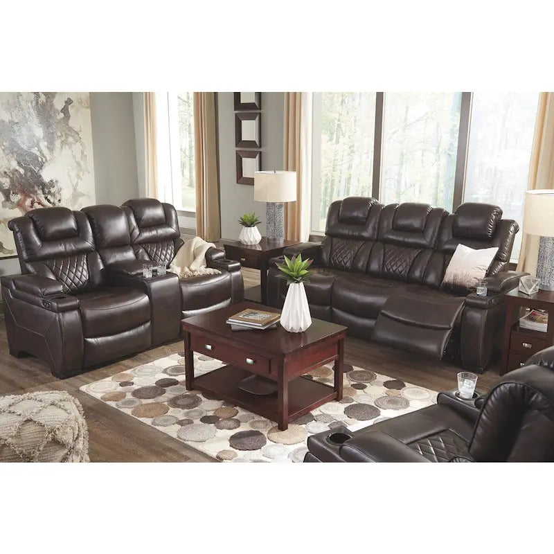Chocolate Brown Faux Leather Power Reclining Sofa 82.75 W x 39.5 D x 43.75 H