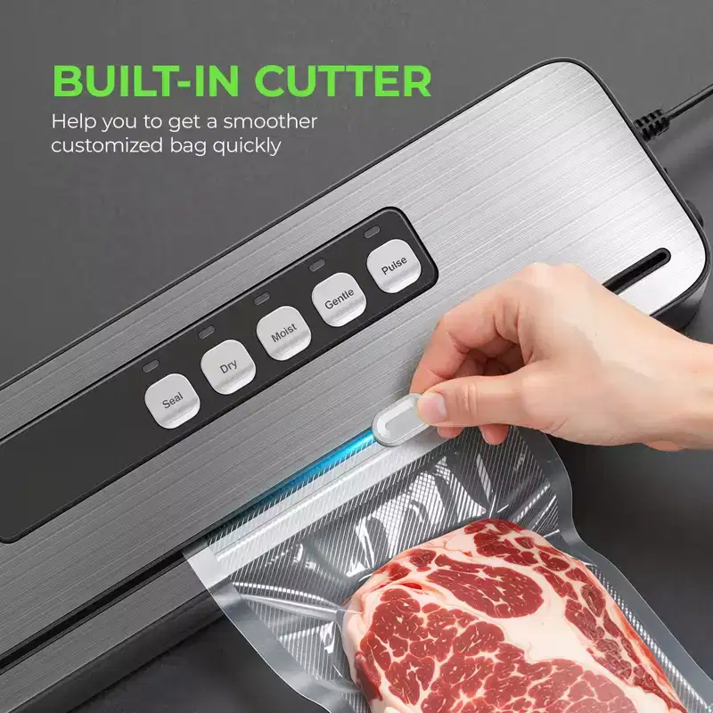 Vacuum Sealer Machine 6-in-1 with Built-In Cutter, Automatic Food Sealer for Sous Vide & Food Storage, Dry/Wet Modes, Jar Seal, Compact Design,...