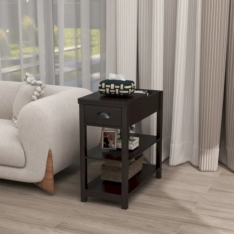 Narrow Sided Table with Drawers and Bottom Partition in Flip Over Design