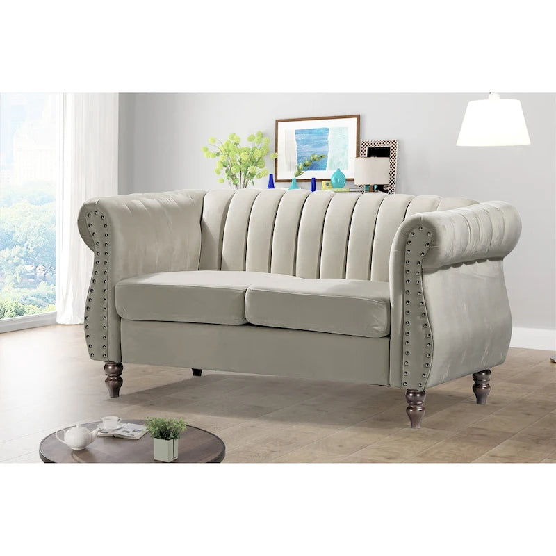 Velvet Chesterfield Rolled Arm Loveseat