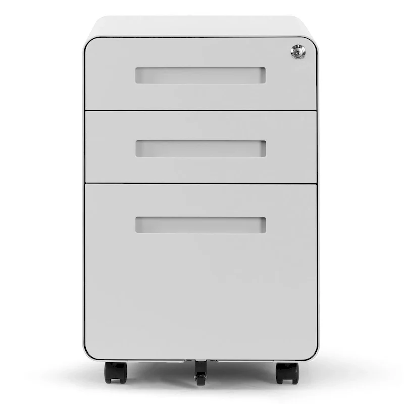 White 3-Drawer File Cabinet with lock and Wheels