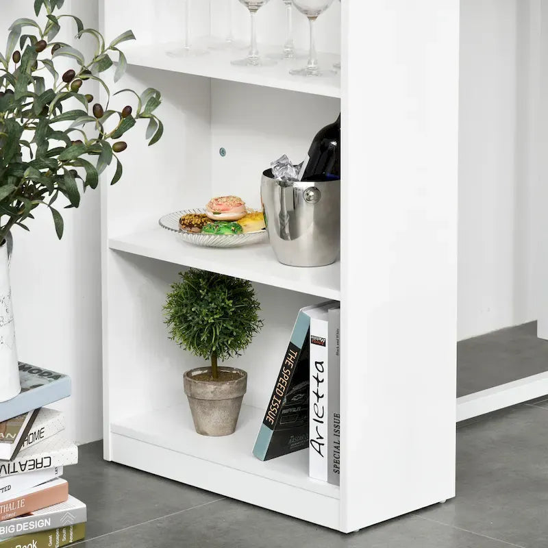 Bar Table with 3-Tier Storage Shelf | Metal Frame | Thick Tabletop | Kitchen Pub Desk | White